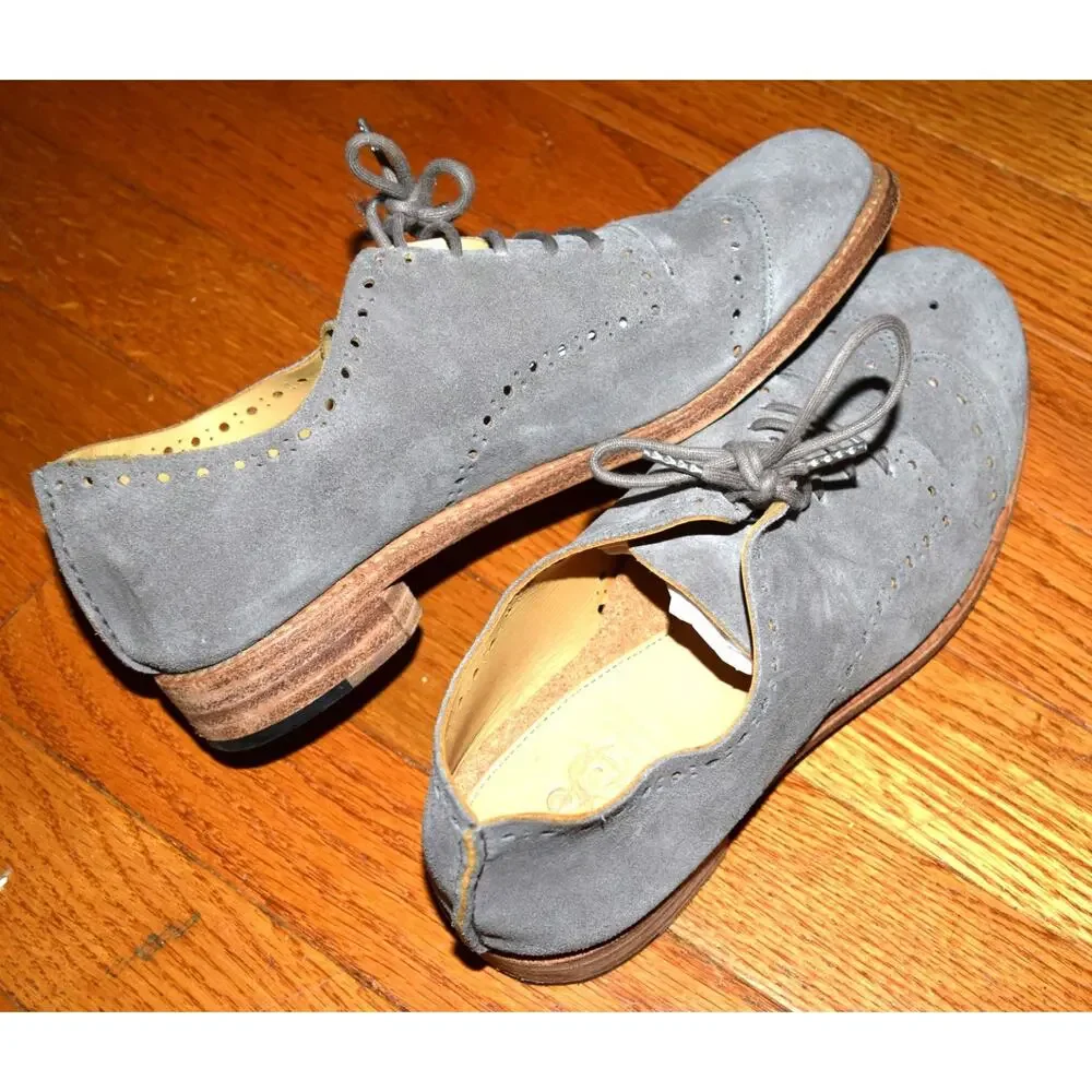 The Office of Angela Scott Women Oxford Shoes 36.5 Soft Gray Suede Leather Brogu